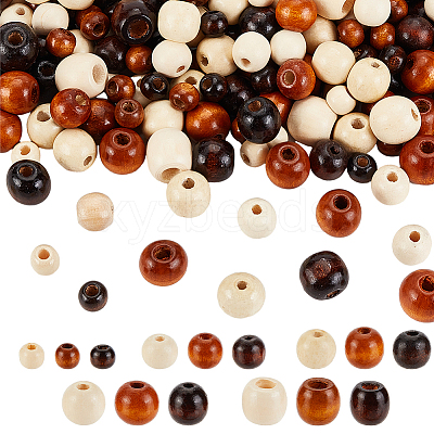 570Pcs 15 Styles Spray Painted Wood European Beads WOOD-OC0002-70-1