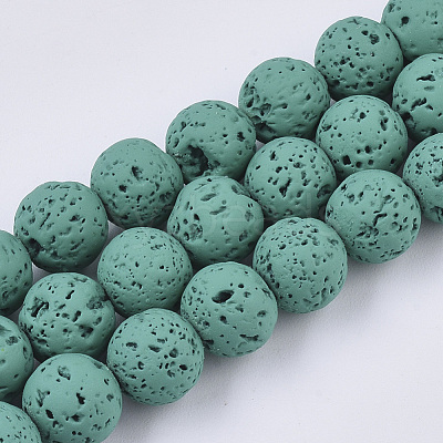 Spray Painted Natural Lava Rock Beads Strands G-N0324-B-03-1