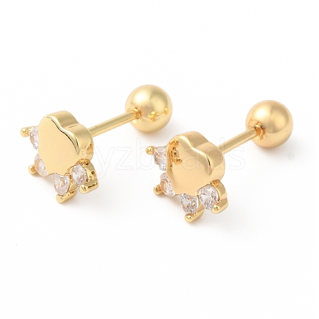 Paw Print Bow Brass Micro Pave Clear Cubic Zirconia Cartilage Earrings EJEW-L289-03G-02-1