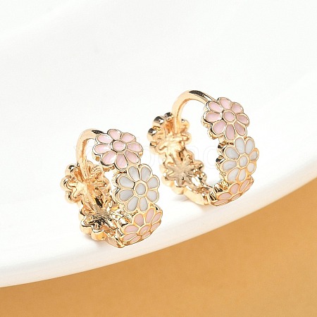 Daisy Brass Enamel Hoop Earrings for Women EJEW-G434-01G-02-1