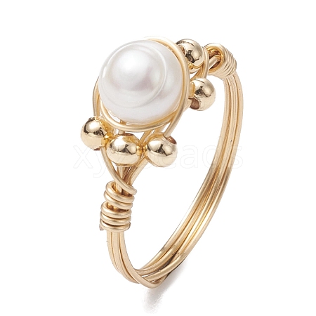 Natural Pearl Round Braided Bead Style Rings RJEW-JR00609-1