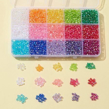 4200Pcs 15 Colors Bicone AB Color Plated Eco-Friendly Transparent Acrylic Beads TACR-FS0001-25-1