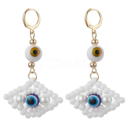 Glass Seed Bead Evil Eye Hoop Earrings EJEW-MZ00272-01-1