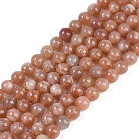 Natural Sunstone Round Bead Strands G-F266-11-8mm-01-1