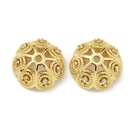 Rack Plating Brass Micro Pave Clear Cubic Zirconia Bead Caps KK-K386-14G-1