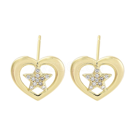 Brass Micro Pave Clear Cubic Zirconia Studs Earring for Women EJEW-S217-A06-1