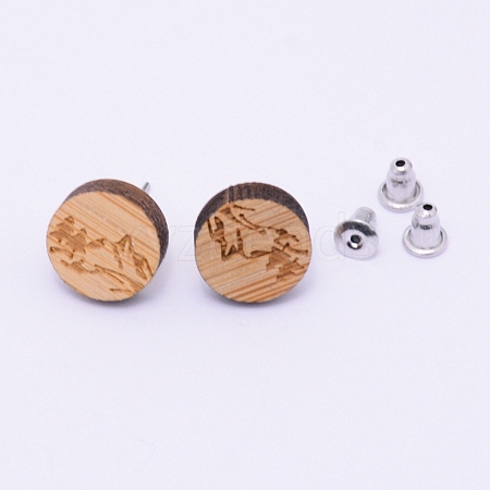 Natural Wood Stud Earrings EJEW-WH0005-03I-1