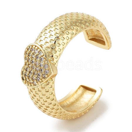 Rack Plating Brass Pave Clear Cubic Zirconia OPen Cuff Rings RJEW-M172-12G-1