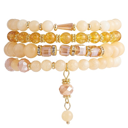 4Pcs 4 Style Natural Topaz Jade & Synthetic Citrine Stretch Bracelets Set with Glass Beaded BJEW-SW00105-07-1