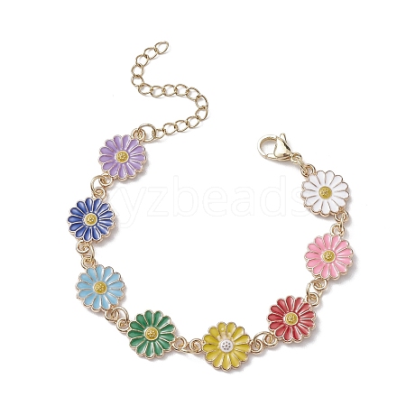 Sunflower Zinc Alloy Enamel Link Bracelets for Women BJEW-JB10246-1