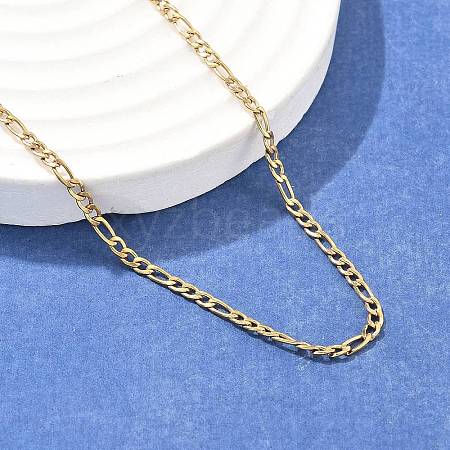 Ion Plating(IP) 304 Stainless Steel Figaro Chain Necklaces STAS-K168-01G-1