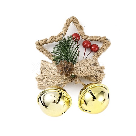 Christmas Plastic Star with Bell Pendant Decorations AJEW-S088-01B-1