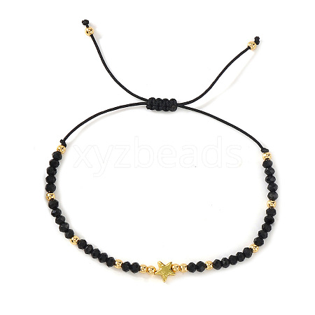 Adjustable Brass & Glass Braided Bead Bracelets for Women WG4426-2-1