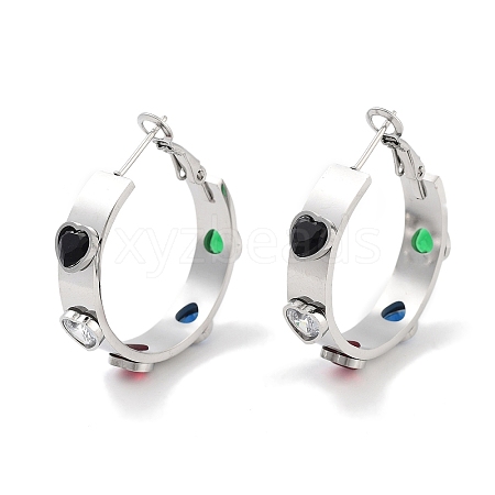 304 Stainless Steel Glass Hoop Earrings for Women EJEW-L283-092P-1