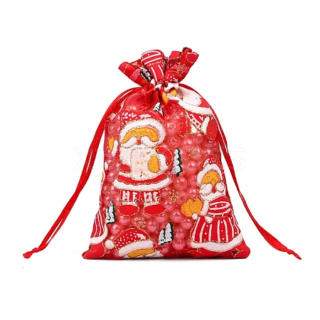 Christmas Theme Organza Printed Drawstring Bags PW-WGCD6B2-03-1