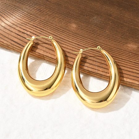 304 Stainless Steel Oval Hoop Earrings EJEW-Q011-14G-1