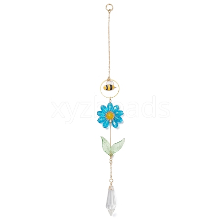 Alloy Enamel Bee & Glass Flower Crystal Suncatcher HJEW-TA00475-04-1