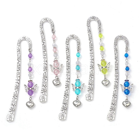 Angel Acrylic & Alloy Heart Charm Bookmarks AJEW-JK00317-1