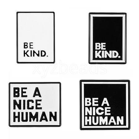 4Pcs 4 Style Be A Nice Human & Be Kind Enamel Pin JEWB-SZ0001-16-1