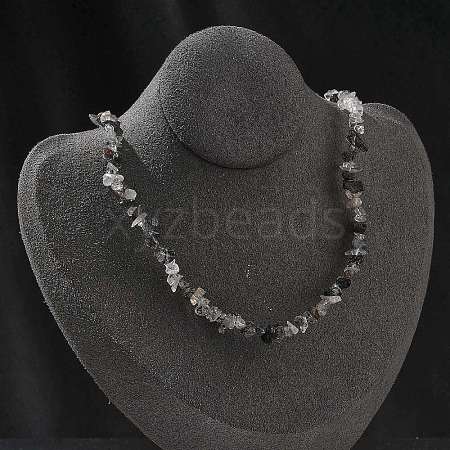 Natural Tourmalinated Quartz Chip Beaded Necklaces for Men Women NJEW-G159-01R-1