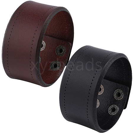 2Pcs 2 Colors Flat Sided Cowhide Leather Cord Bracelets BJEW-CL0001-58-1