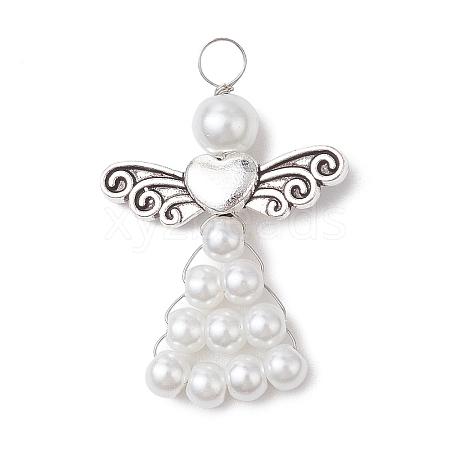 Pearlized Glass Pearl Bead Pendants PALLOY-JF03206-02-1