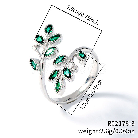 Leaf Brass Rhinestone Cuff Rings PQ0044-3-1