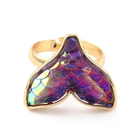 Mermaid Fishtail Resin Adjustable Finger Ring RJEW-C009-01A-01-1