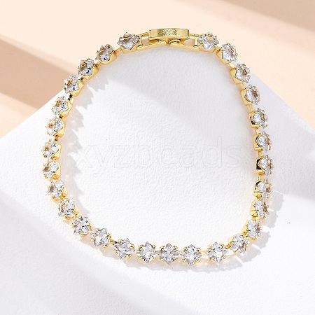 Brass Rhombus Clear Cubic Zirconia Cup Chain Necklaces for Women NJEW-U033-02G-1