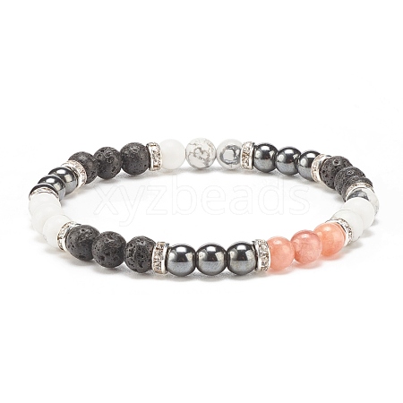 Natural Lava Rock & Gemstone Round Beaded Bracelet for Women BJEW-JB08336-01-1