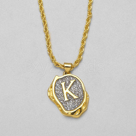 Brass Crystal Rhinestone Oval with Letter Pendant Necklaces FS-WG7CB6D-09-1