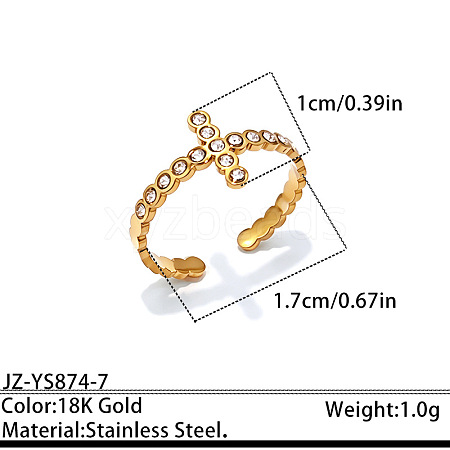 Ocean 304 Stainless Steel Rhinestone Cuff Open Rings WGF30C4-07-1