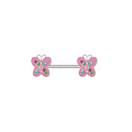 316L Surgical Stainless Steel Rose Rhinestone Nipple Rings WG189E0-02-1