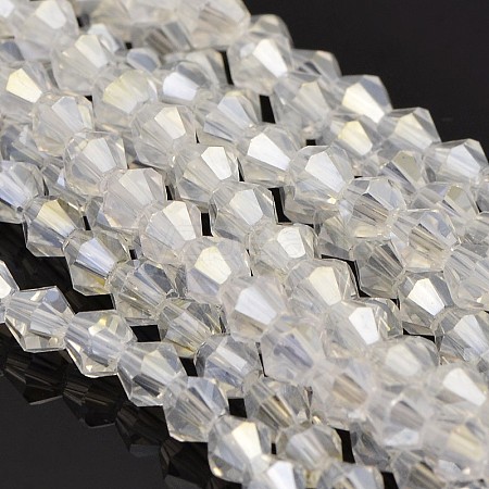 Faceted Bicone Electroplate Glass Beads Strands X-EGLA-P016-4mm-AB01-1