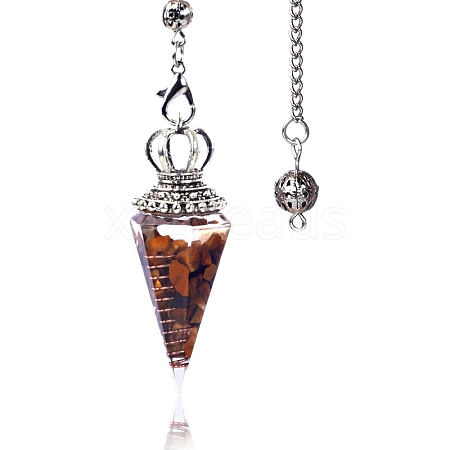 Natural Tiger Eye Chip & Resin Dowsing Pendulum Big Pendants PW-WG89635-08-1