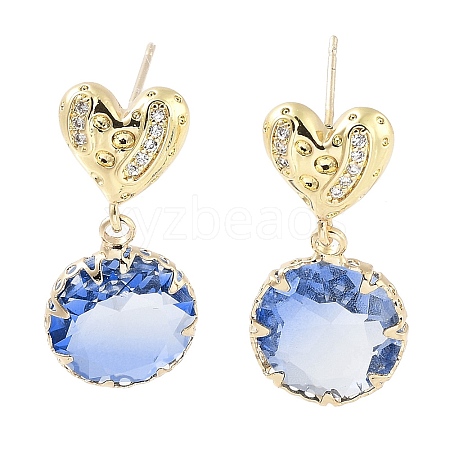 Heart Brass Micro Pave Cubic Zirconia Dangle Stud Earrings EJEW-Q800-29KCG-1