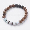 Natural Lava Rock & Wenge Wood Beads & Coconut Stretch Bracelets BJEW-I241-03D-1