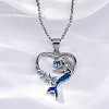 Brass Blue Cubic Zirconia Mermaid Heart Pendant Necklaces for Women NJEW-C067-04P-1