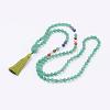 Natural Green Aventurine Tassel Pendant Necklaces NJEW-P193-A06-1