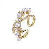 Cubic Zirconia Infinity Open Cuff Ring with Imitation Pearl RJEW-N035-132-1