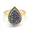 Electroplate Natural Druzy Quartz Crystal Finger Rings RJEW-I055-07G-RS-2