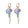 Lampwork Flower & Glass & Chain Tassel Long Dangle Hoop Earrings EJEW-TA00138-1