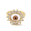 Cubic Zirconia Sun with Evil Eye Open Cuff Ring with Acrylic RJEW-B042-06G-2