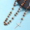 Religious Prayer Pine Wood Beaded Lariat Necklace BJEW-O140-04P-3