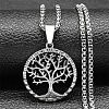 304 Stainless Steel Tree of Life Pendant Box Chain Necklaces for Men NJEW-S440-16P-1