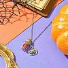 Halloween Pumpkin Alloy and Glass Bottle Pendant Necklaces NJEW-JN04990-2