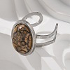 Oval Natural Leopard Skin Jasper Finger Rings RJEW-M062-02P-16-5