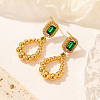 Green Cubic Zirconia & Stainless Steel Teardrop Dangle Stud Earrings FM9829-2