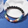 Dyed Natural Lava Rock & Pearl Beaded Strtch Bracelet BJEW-JB10053-02-2