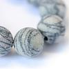 Frosted Natural Black Silk Stone/Netstone Round Bead Strands G-E334-8mm-25-4